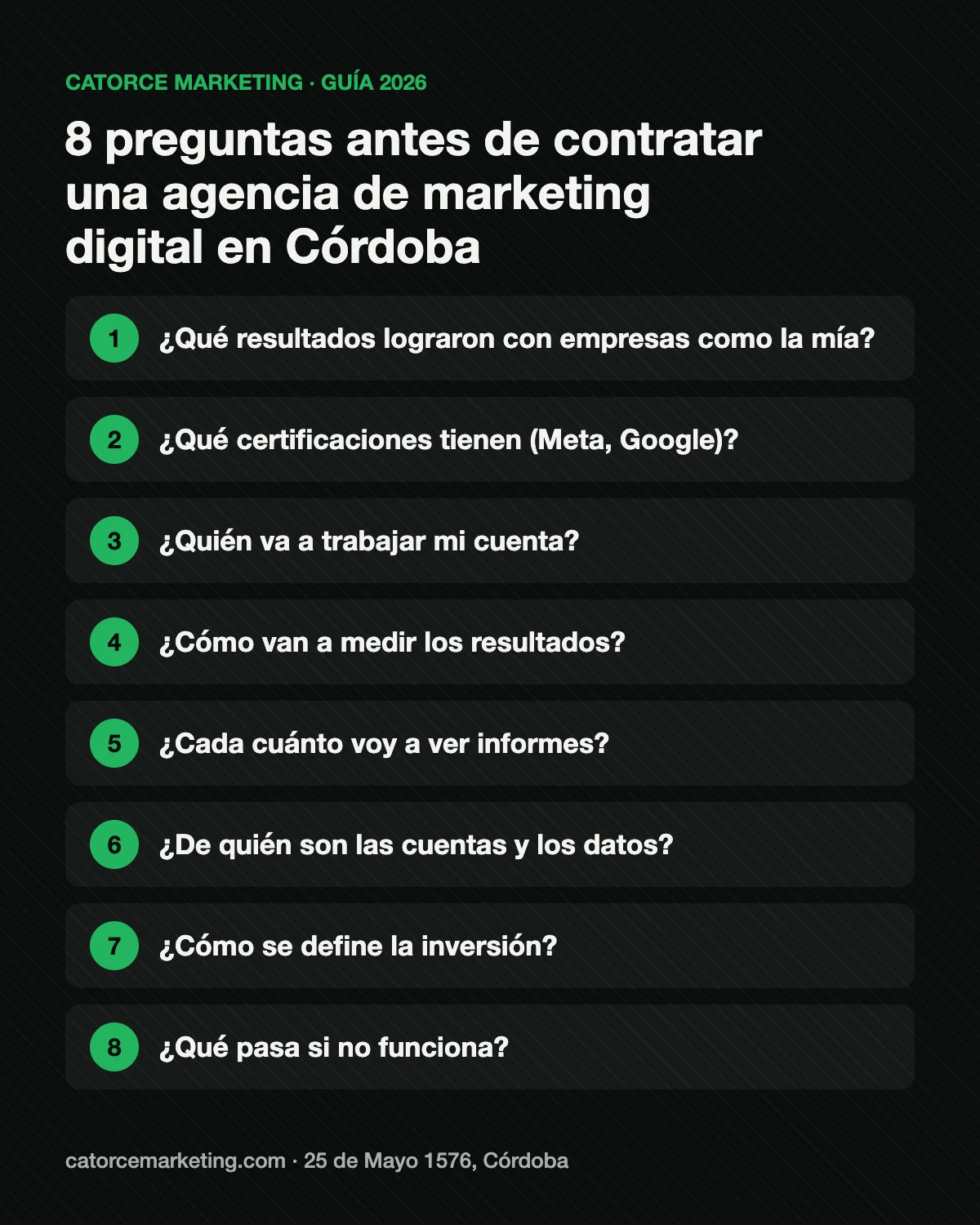 Infografía: 8 preguntas para hacerle a una agencia de marketing digital en Córdoba antes de contratarla